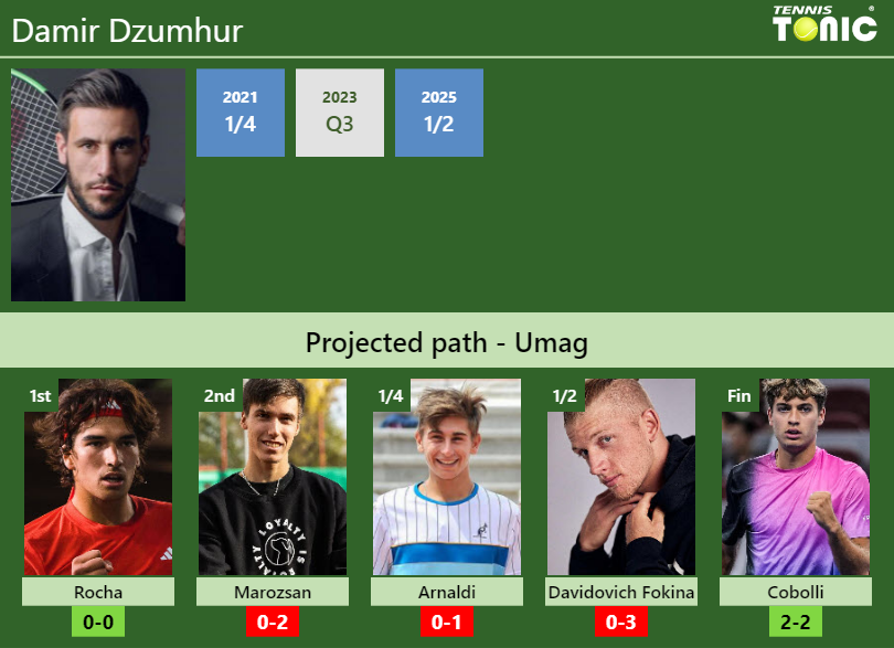 UMAG DRAW. Damir Dzumhur’s prediction with Rocha next. H2H and rankings Damir Dzumhur Stats info