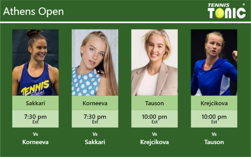 PREDICTION, PREVIEW, H2H: Sakkari, Korneeva, Tauson and Krejcikova to play on CENTER COURT on Saturday – Athens Open Maria Sakkari-Alina Korneeva-Clara Tauson-Barbora Krejcikova Stats info