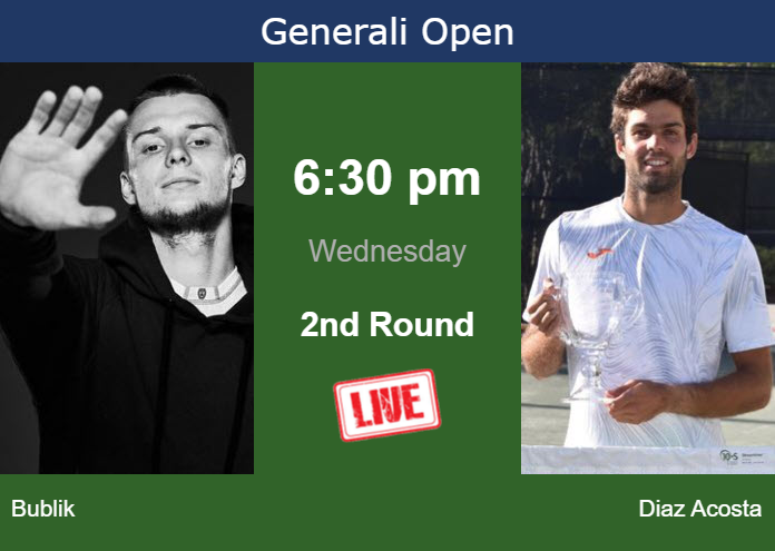 Tuesday Live Streaming Alexander Bublik vs Facundo Diaz Acosta