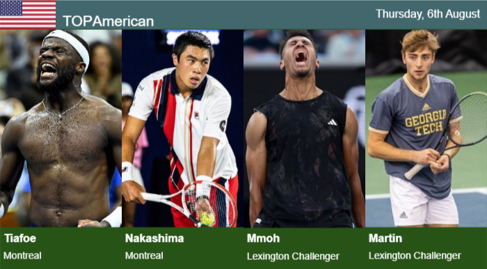 ATP. Tiafoe, Nakashima, Mmoh and Martin are the top American to play on Thursday 6th of August ATP American Top players