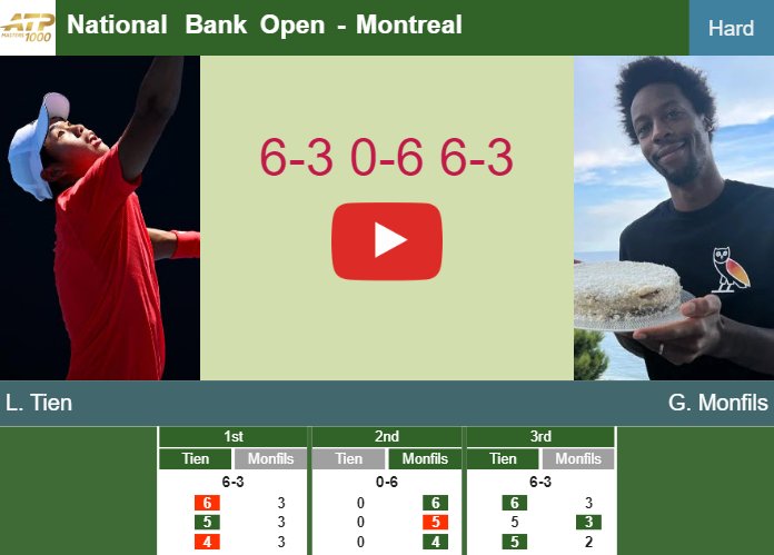 Learner Tien prevails over Monfils in the 2nd round to clash vs Paul at the National Bank Open. HIGHLIGHTS – MONTREAL RESULTS Prediction-and-head-to-head-Learner-Tien-vs-Gael-Monfils