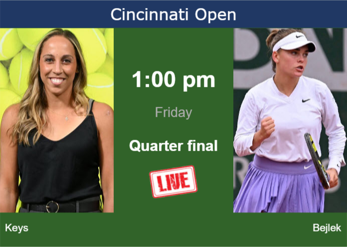 How to watch Keys vs. Bejlek on live streaming in Cincinnati on Friday Thursday Live Streaming Madison Keys vs Sara Bejlek
