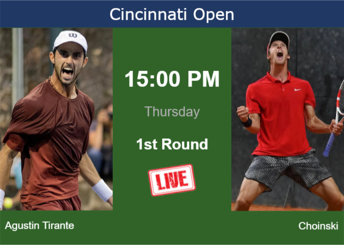How to watch Agustin Tirante vs. Choinski on live streaming in Cincinnati on Thursday Thursday Live Streaming Thiago Agustin Tirante vs Jan Choinski