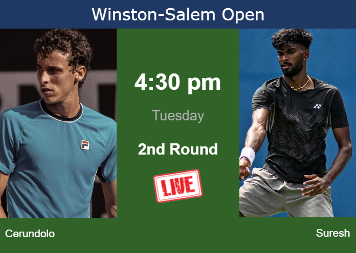 How to watch Cerundolo vs. Suresh on live streaming in Winston-Salem on Tuesday Tuesday Live Streaming Juan Manuel Cerundolo vs Dhakshineswar Suresh