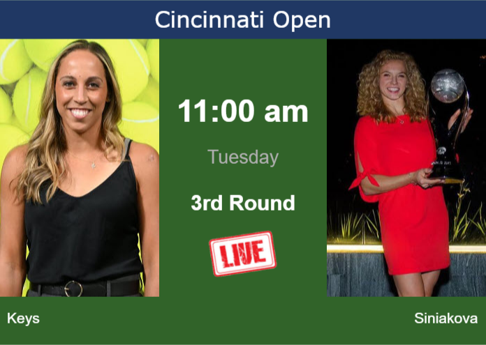 How to watch Keys vs. Siniakova on live streaming in Cincinnati on Tuesday Tuesday Live Streaming Madison Keys vs Katerina Siniakova