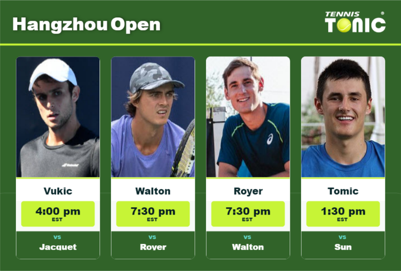 PREDICTION, PREVIEW, H2H: Vukic, Walton, Royer and Tomic to play on Center Court on Wednesday – Hangzhou Open Aleksandar Vukic-Adam Walton-Valentin Royer-Bernard Tomic Stats info