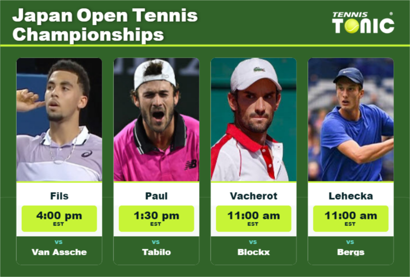 PREDICTION, PREVIEW, H2H: Fils, Paul, Vacherot and Lehecka to play on Wednesday – Japan Open Tennis Championships Arthur Fils-Tommy Paul-Valentin Vacherot-Jiri Lehecka Stats info