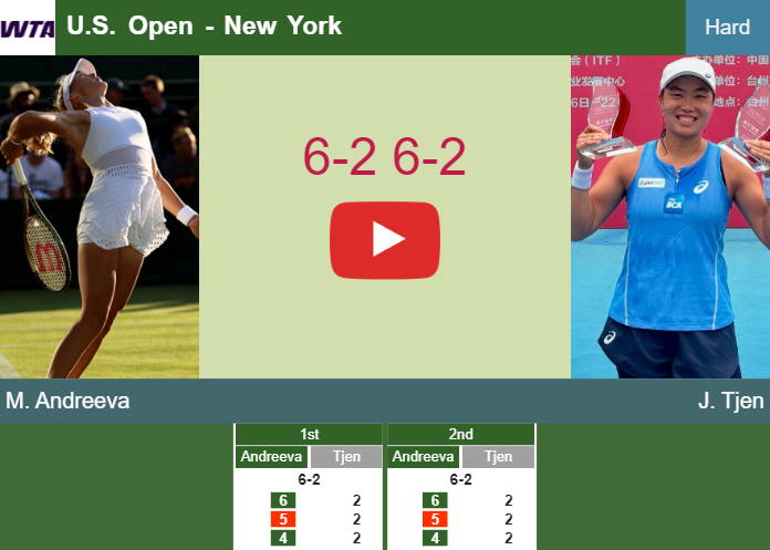 Mirra Andreeva mullers Tjen in the 1st round – U.S. OPEN RESULTS. HIGHLIGHTS Prediction-and-head-to-head-Mirra-Andreeva-vs-Janice-Tjen