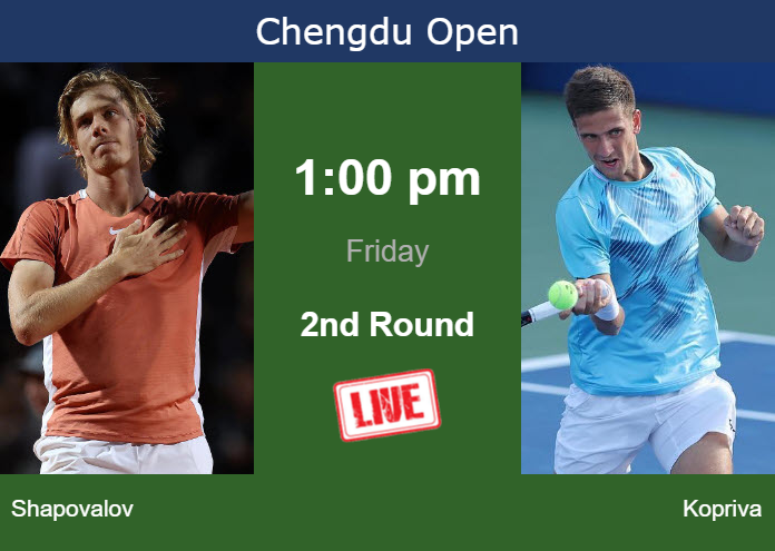 How to watch Shapovalov vs. Kopriva on live streaming in Chengdu on Friday Thursday Live Streaming Denis Shapovalov vs Vit Kopriva
