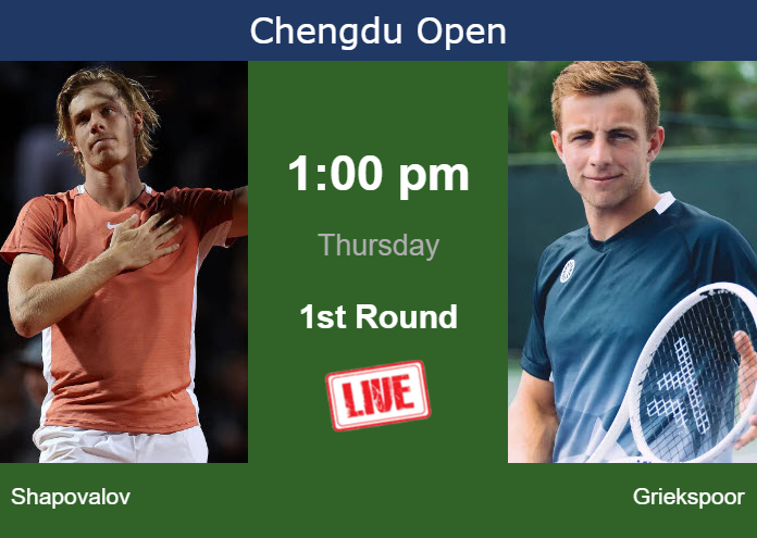 How to watch Shapovalov vs. Griekspoor on live streaming in Chengdu on Thursday Wednesday Live Streaming Denis Shapovalov vs Tallon Griekspoor