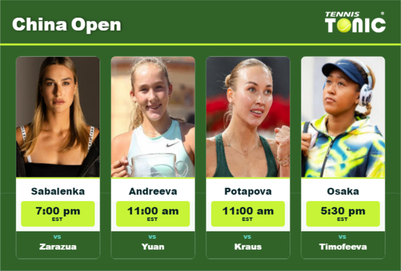 PREDICTION, PREVIEW, H2H: Sabalenka, Andreeva, Potapova and Osaka to play on Friday – China Open Aryna Sabalenka-Mirra Andreeva-Anastasia Potapova-Naomi Osaka Stats info