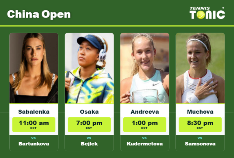 PREDICTION, PREVIEW, H2H: Sabalenka, Osaka, Andreeva and Muchova to play on Sunday – China Open Aryna Sabalenka-Naomi Osaka-Mirra Andreeva-Karolina Muchova Stats info