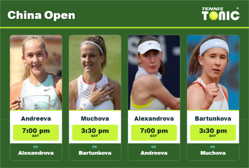 PREDICTION, PREVIEW, H2H: Andreeva, Muchova, Alexandrova and Bartunkova to play on Court 1 on Thursday – China Open Mirra Andreeva-Karolina Muchova-Ekaterina Alexandrova-Nikola Bartunkova Stats info